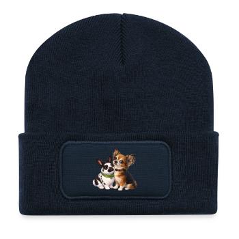 Zwergkanichen Paulinchen und Chihuahua Dexter - Recycelte Patch Beanie - French Navy - Vorne