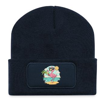 Flamingo am Strand mit Eis & Sonne - Recycled Patch Beanie - french navy - Front