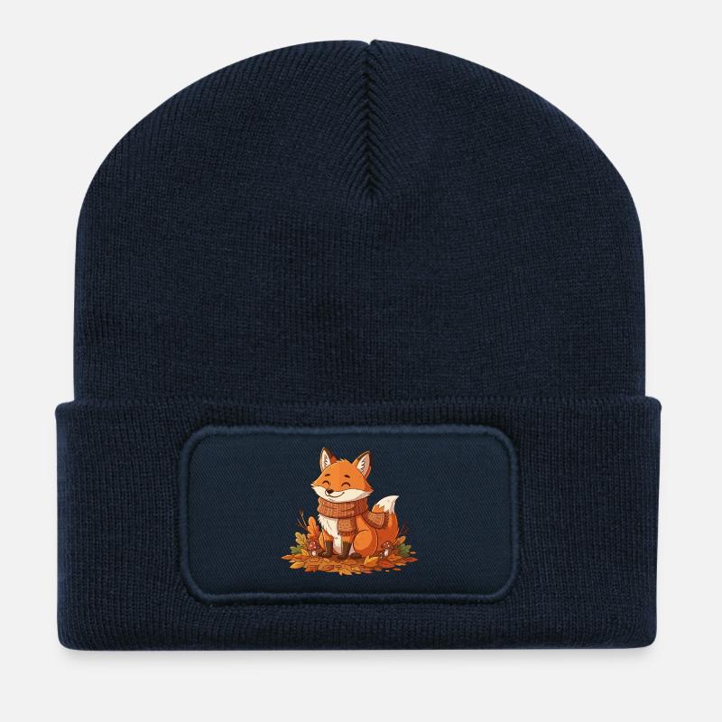 Herbstlicher Fuchs mit Schal - Recycelte Patch Beanie - French Navy