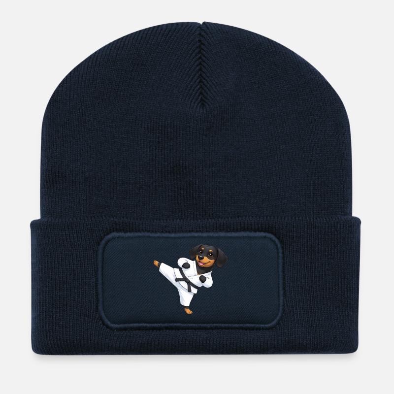 Süßer Rottweiler Dackel Karate Cartoon Kampfsport - Recycelte Patch Beanie - French Navy