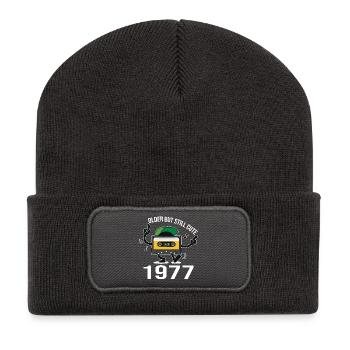 1977 Birthday 1977 Born In 1977 Birthday - Recycled Patch Beanie - dark grey - Front