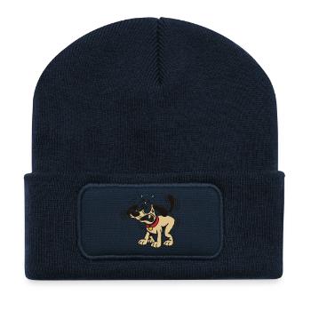 Funny Cartoon Dog Poop Pose Puppy Humor Art - Recycelte Patch Beanie - French Navy - Vorne