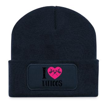 I Love Tattoos Pink Heart Ink Artist Design - Recycled Patch Beanie - french navy - Front