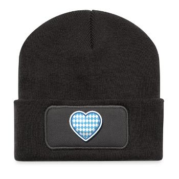 Bayern Blau Weiss Rauten Herzmotiv Bayernfan Herz - Recycelte Patch Beanie - Dunkelgrau - Vorne
