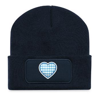 Cœur de supporter du Bayern en motif de cœur en diamant bleu blanc de Bavière - Beanie recyclé à patch - bleu marine - Devant