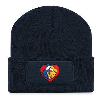 Câlin de famille réconfortant - Beanie recyclé à patch - bleu marine - Devant