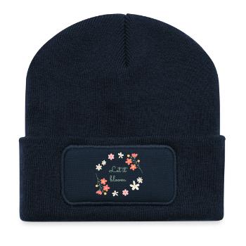 Es rieht nach Frühling,   zarte Daisy Ilustration - Recycelte Patch Beanie - French Navy - Vorne