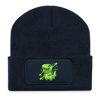 Klecksgrüner Dino - Recycelte Patch Beanie - French Navy - Vorne