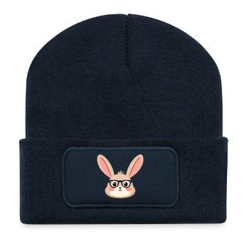 Lapin avec des lunettes - Beanie recyclé à patch - bleu marine - Devant
