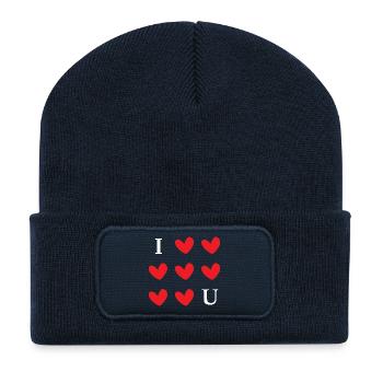 I Love You Hearts Typography Graphic - Recycelte Patch Beanie - French Navy - Vorne