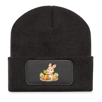 Cute bunny harvesting carrot in the garden - Recycled Patch Beanie - dark grey - Front