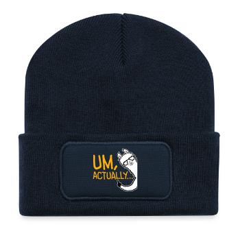 Lama Alpaka Um Actually Lustig Nerd Klugscheißer - Recycelte Patch Beanie - French Navy - Vorne