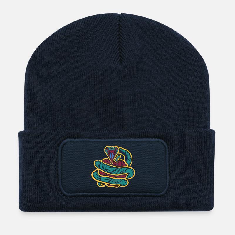 Curled Snake Neon - Recycled Patch Beanie - french navy