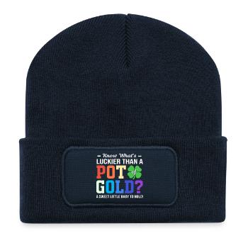 Révélation du sexe de la fête de bébé de la Saint-Patrick - Beanie recyclé à patch - bleu marine - Devant