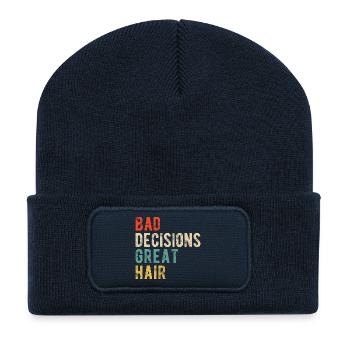 Schlechte Entscheidungen Großartiges Friseursalon-Zitat - Recycelte Patch Beanie - French Navy - Vorne