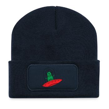 Außerirdisches Grün, rotes fliegendes Untertassen-Kleinkind-Baby - Recycelte Patch Beanie - French Navy - Vorne