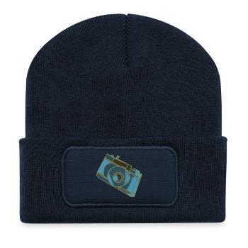 Motif de caméra Rétro Blue - Beanie recyclé à patch - bleu marine - Devant