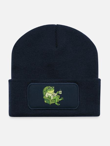 lustiger Frosch-Cartoon - Recycelte Patch Beanie - French Navy