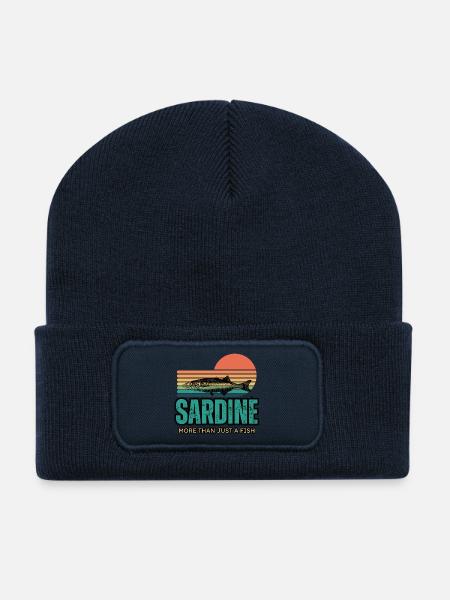 Sardines rétro - Sardines drôles - Beanie recyclé à patch - bleu marine