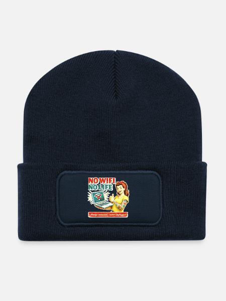 No Wi-Fi No Life Retro - Recycled Patch Beanie - french navy