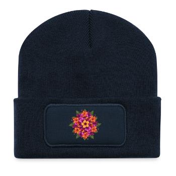 Blumenbouquet in warmen Tönen - Recycelte Patch Beanie - French Navy - Vorne