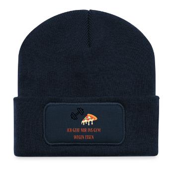 Pizza Slice Gym Spruch - Lustiger Gym/Essen Spruch - Recycelte Patch Beanie - French Navy - Vorne