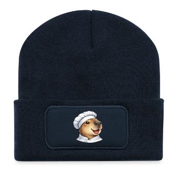 Süßes Capybara Koch Cartoon - Recycelte Patch Beanie - French Navy - Vorne