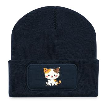 Petit Chaton Chanceux - Beanie recyclé à patch - bleu marine - Devant