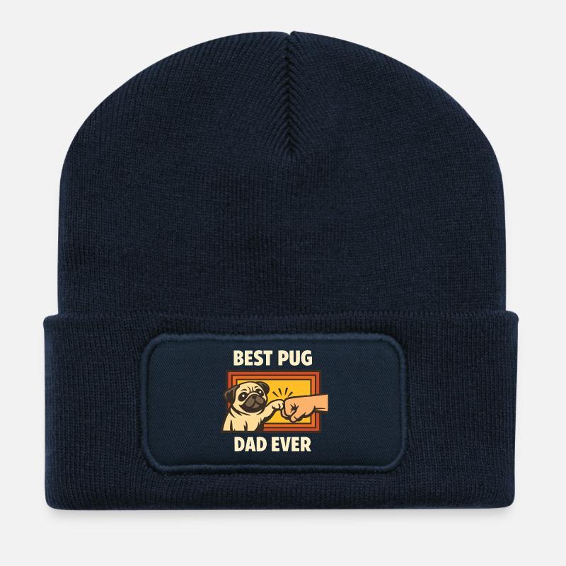 Bester Mopspapa aller Zeiten Mopsbesitzer Mopsliebhaber Vatertag - Recycelte Patch Beanie - French Navy