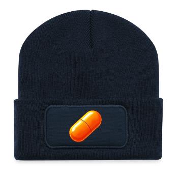 Bitcoin Orange Pille Bewusstseinserweiterung - Recycelte Patch Beanie - French Navy - Vorne