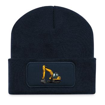 Yellow excavator on construction site - Recycled Patch Beanie - french navy - Front