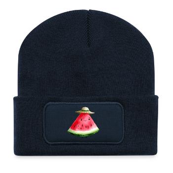 Pastèque Kawaii avec chapeau de soleil - Beanie recyclé à patch - bleu marine - Devant