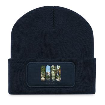 Voyage de vacances en Géorgie – Motif nature des États du Sud - Beanie recyclé à patch - bleu marine - Devant