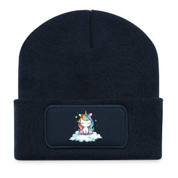 Rainbow unicorn on cloud - Recycled Patch Beanie - french navy - Front