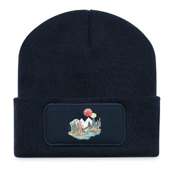 Landschaft: Bergboho, Natur, Minimalist. - Recycelte Patch Beanie - French Navy - Vorne