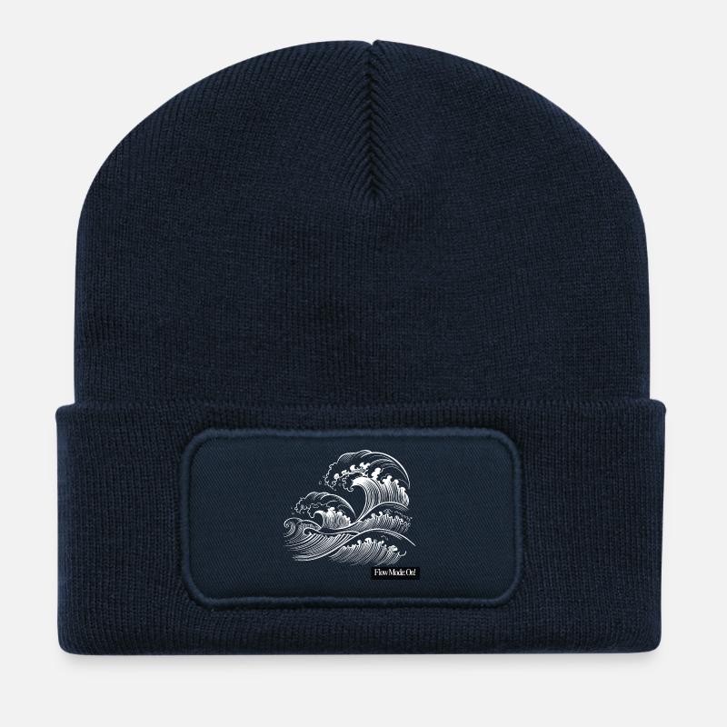Wellen Ukiyoe-Linie schweben - Recycelte Patch Beanie - French Navy