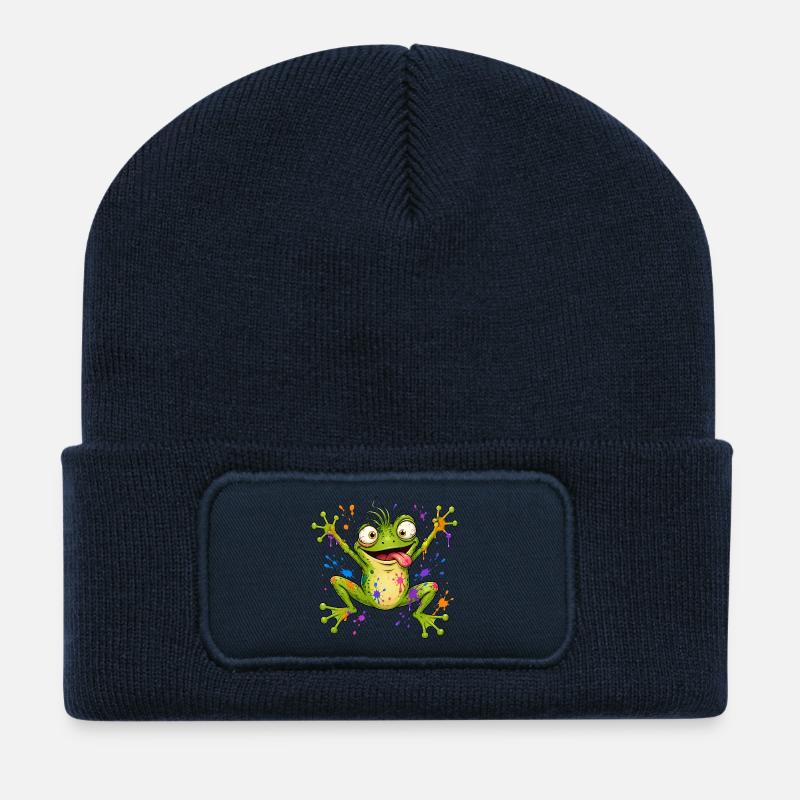 Naughty frog with splashes of paint - Recycled Patch Beanie - french navy
