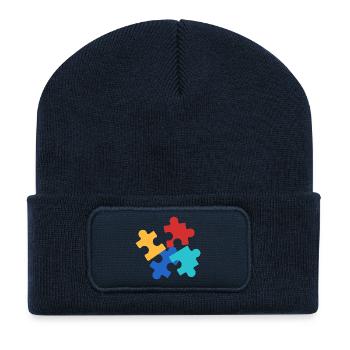 Bunte Puzzleteile Collage - Recycelte Patch Beanie - French Navy - Vorne