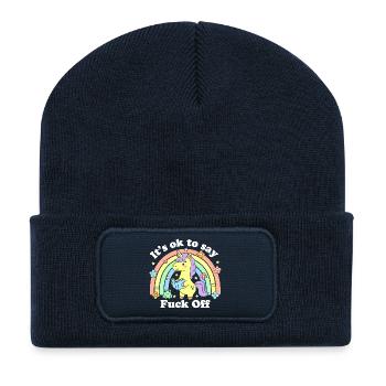 Unicorn Rainbow: Es ist okay, sich zu. - Recycelte Patch Beanie - French Navy - Vorne