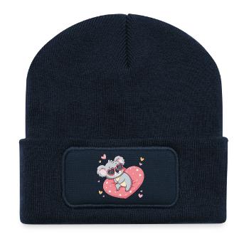 Koala amour sur cœur rose - Beanie recyclé à patch - bleu marine - Devant