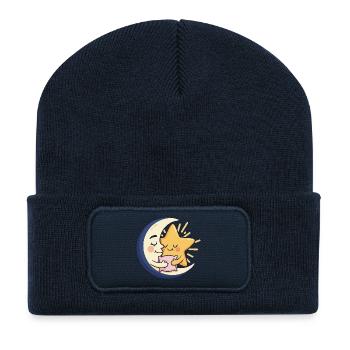 Mond und Stern Kuschelfreund - Recycelte Patch Beanie - French Navy - Vorne