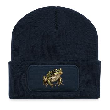 Geometric Frog Polygon Art - Recycled Patch Beanie - french navy - Front