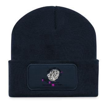 Wachtel mit Neonzahlen und lustigen Spruch - Recycelte Patch Beanie - French Navy - Vorne