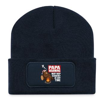 Papa Bear Warning May Nap Suddenly At Any Time - Recycled Patch Beanie - french navy - Front