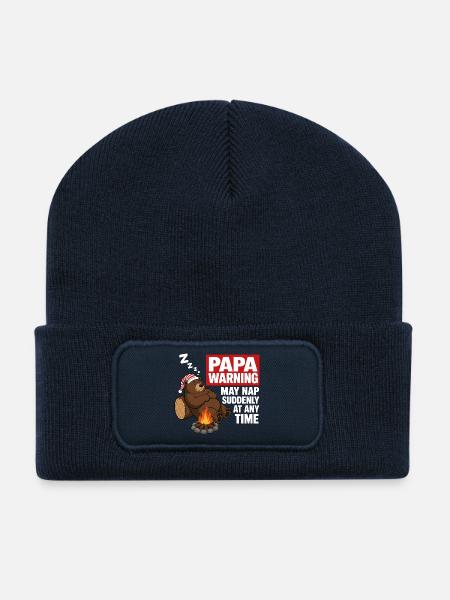 Papa Bear Warning May Nap Suddenly At Any Time - Recycelte Patch Beanie - French Navy