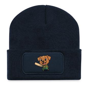Funny Cricket Dog Puppy Cartoon Motif - Recycled Patch Beanie - french navy - Front
