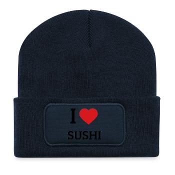 J’adore les proverbes sushi – Drôle de design culinaire japonais - Beanie recyclé à patch - bleu marine - Devant