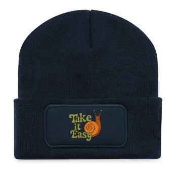 Nimm es locker Schnecken-Retro-T-Shirt - Recycelte Patch Beanie - French Navy - Vorne