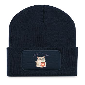 Mehr Schlaf Katze mit Kaffee - Recycelte Patch Beanie - French Navy - Vorne