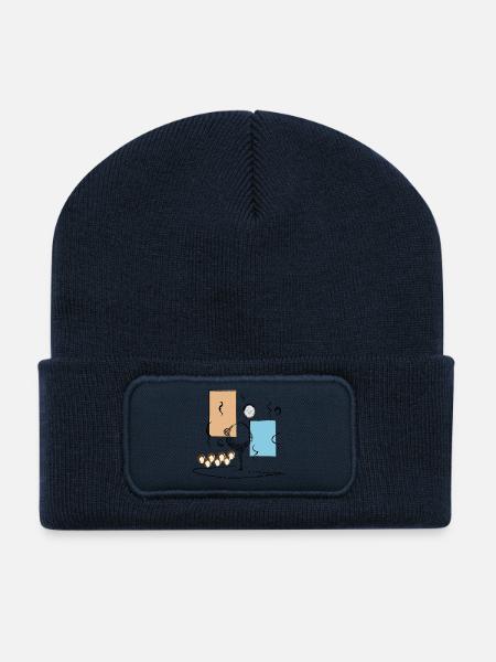 Yoga Dancer Abstract Color Duet with Coffee Circle - Recycled Patch Beanie - french navy
